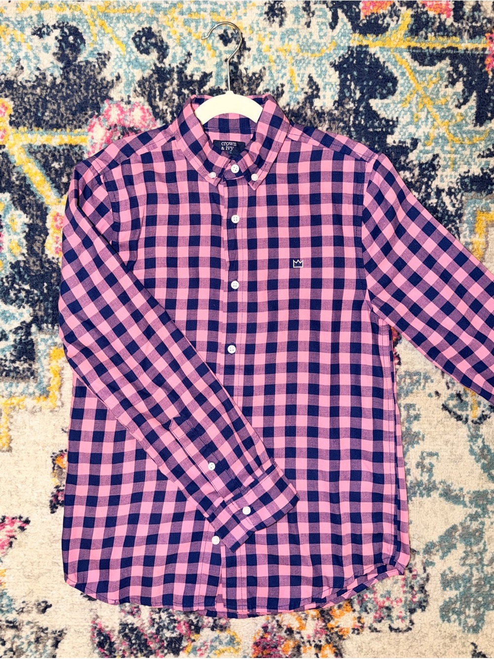 Crown & Ivy Kids Pink & Navy Buffalo Plaid Button Down Shirt